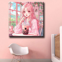 Ever Moment Anime Diamond Art Painting Kit Full Resin Drill Gadis Minum Teh Susu Set Mosaik Kanvas Beludru Pinggiran Bergelombang ASF3049