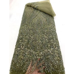 Tissu en <span class=keywords><strong>dentelle</strong></span> de tulle français brodé de perles et de sequins de luxe, couleur <span class=keywords><strong>blanche</strong></span>, pour <span class=keywords><strong>robe</strong></span> de mariée - Product Image 3
