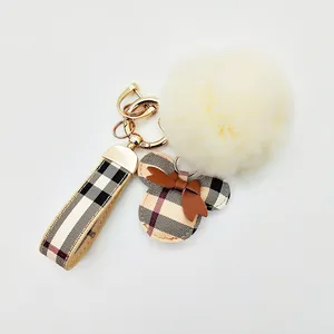 New Style Designer Fashion MK Pompom Bag Charms PU Leather Car Key Chain Accessories Custom Luxury Fur Keychain