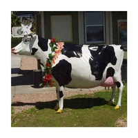 Sculpture de vache en fibre de verre grandeur nature personnalisée pour la décoration de jardin, de zoo, de pâturage, statue d'animal en résine