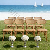 Silla de Comedor de Diseño Moderno Estilo Granja, Silla de Ratán de Madera Maciza Vintage, Silla de Comedor Bjflamingo con Respaldo y Patas de Madera