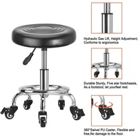 Tabouret roulant pneumatique réglable en hauteur, rembourré en PU, pivotant à 360°, pour garage, atelier, salon de beauté