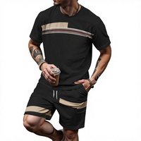 Setelan Kaos dan Celana Pendek Pria Ukuran Besar 3D Desain Khusus Musim Panas, Pakaian Olahraga Bergaya Bergaris Warna-warni 100%