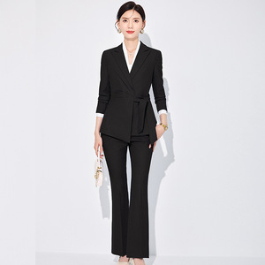 Women's Lace-up Suit Set Polyester Full Sleeve Spring Office Lady Anti-Wrinkle Professional Pants Set - Product Image 4