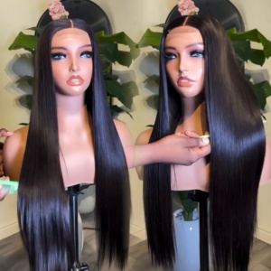 Cheveux longs perruque à franges raides avec <span class=keywords><strong>frange</strong></span> vierge brésilienne Remy pas cher cheveux humains fait à la machine perruques vente chaude pré plumé - Product Image 2