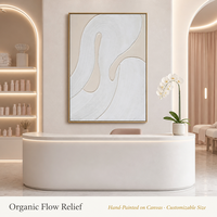 Peinture murale paysagère abstraite texturée faite à la main, lignes courbes, blanc et beige, peinte à la main, pour la décoration du salon