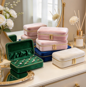 Cody New Swan Étui à bijoux portable en tissu velours avec fermeture éclair, design raffiné, vente en gros - Product Image 1