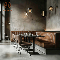 Ensemble table et chaises de restaurant carrées modernes de luxe en pierre et cuir pour café, facile à nettoyer