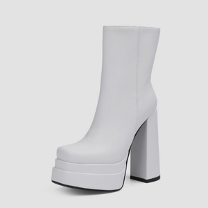 Botas hasta la rodilla Cuero de vaca Punta cuadrada negra Tacón grueso  Tacón grueso Botas altas hasta la rodilla para mujer - Milanoo.com
