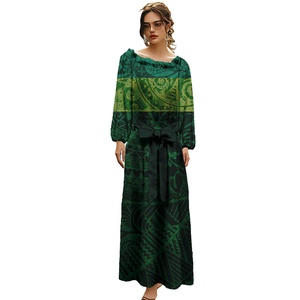 Off Shoulder Eiland Jurken Polynesische Tribale Casual Jurk Tongan Samoan Tapa Bloemenprint On Demand Custom Custom Lange Jurk - Product Image 1