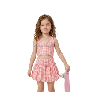 2026 Toddler Two-Piece Set V-Neck Crop <b>Top</b> with Rolled <b>Bubble</b> <b>Hem</b> Skirt Soft Stretch Daily Wear Ready - Product Image 2