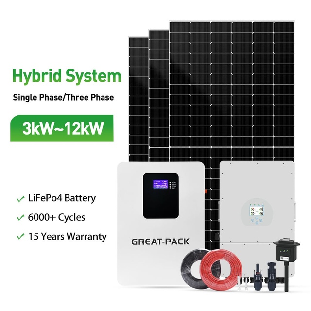 10kw Home Solar Hybrid Lithium Ion Power Inverter Panel System Monocrystalline Silicon MPPT Controller Complete Kit Home Use