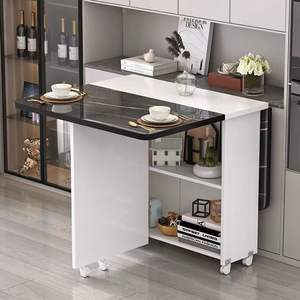 <span class=keywords><strong>Table</strong></span> à manger pliable avec étagère de rangement et roues <span class=keywords><strong>Table</strong></span> de cuisine moderne avec dessus en marbre pour une utilisation en appartement de petit espace - Product Image 2