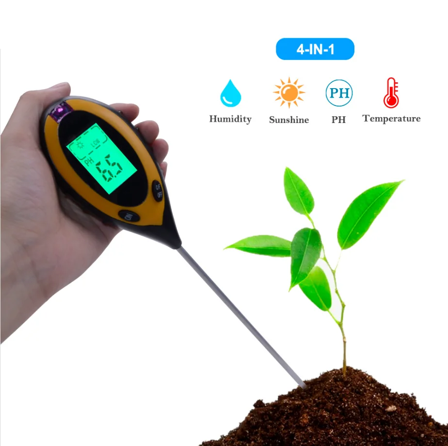 Portable Digital Wireless 4 In 1 Soil Moisture PH Light Temperature Meter