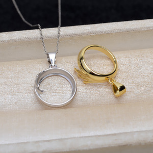 Ensemble de pendentifs, boucles d'oreilles et anneaux en argent S925, perle de 13,5 mm, coquille de cheval, fond plat, capuchons de perles vides, accessoires de bijoux DIY, 4789 - Product Image 4