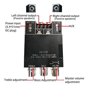 SZM SZM-502MT pour amplificateur audio domestique <span class=keywords><strong>mini</strong></span> 5.0 AUX 50W+50W Sortie DC12-24V Entrée Radio FM Communication USB 100W - Product Image 4