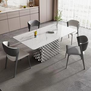 Ensemble <span class=keywords><strong>de</strong></span> <span class=keywords><strong>table</strong></span> et <span class=keywords><strong>de</strong></span> chaises <span class=keywords><strong>de</strong></span> salle à manger rectangulaire moderne <span class=keywords><strong>de</strong></span> luxe <span class=keywords><strong>avec</strong></span> <span class=keywords><strong>plateau</strong></span> en marbre, 4/6 places, structure en acier inoxydable, meubles <span class=keywords><strong>de</strong></span> salle à manger pour la maison - Product Image 1