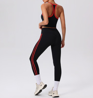 Ensemble de yoga 2 pièces pour femme, été : Crop top dos nageur à fines bretelles et Legging de yoga taille haute à rayures latérales, pour fitness et sport