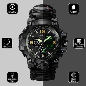 Multi Functional 5 in 1 Emergency <b>Watch</b> Outdoor Camping Climbing Wrist <b>Watch</b> <b>Compass</b> Thermometer <b>Watches</b> for Men - Product Image 2