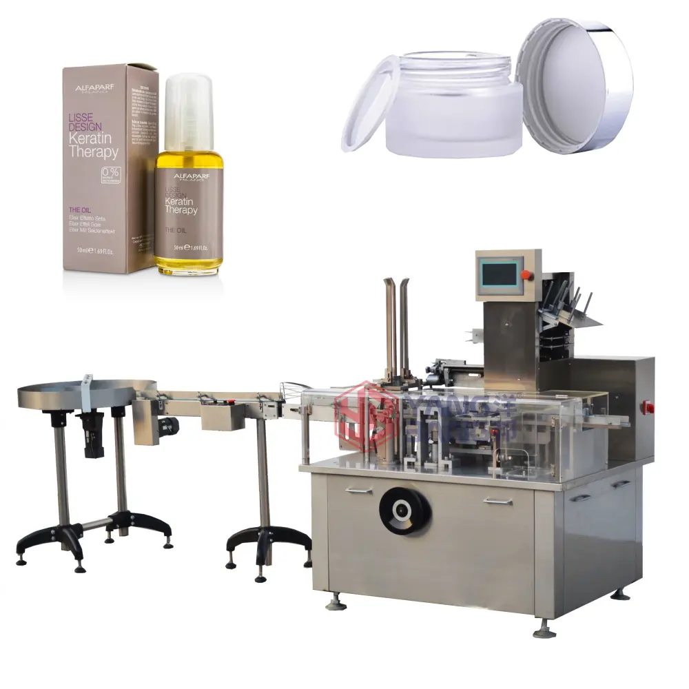 Automatic cosmetic cream jar carton box packing machine, glass jar cartoning machine