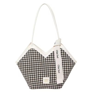 Zipper High Quality Fashion PU Print Large Capacity Tote Bag with Polyester Lining for Women Solid Color Shopping Bag - Product Image 1