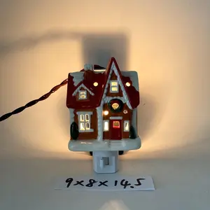 Luz nocturna de cerámica para casa de Navidad, enchufe directo