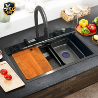 Évier de cuisine intelligent multifonction numérique en acier inoxydable SUS 304 avec cascade et technologie Nano