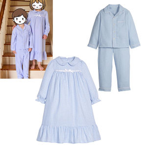 Boutique Ensemble <span class=keywords><strong>de</strong></span> pyjamas pour enfants assortis à un frère ou une sœur vichy bleu col claudine personnalisé avec nœud 100% robes <span class=keywords><strong>de</strong></span> <span class=keywords><strong>nuit</strong></span> pour petites filles en polyester - Product Image 1