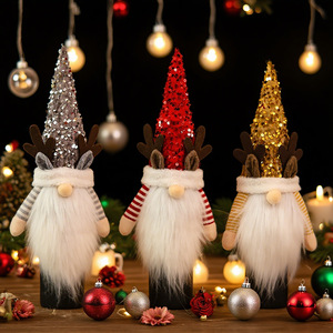 Cubierta de botella de vino de asta de <span class=keywords><strong>Reno</strong></span> de lentejuelas con barba de Papá Noel y sombrero de Navidad para decoración de fiesta de vacaciones Idea de regalo festivo - Product Image 1