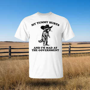 Mi vientre dueja y estoy enfadado con el gobierno - Camiseta Cowboy Raccoon - Product Image 3