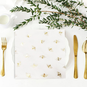 مناديل ورقية بيضاء ناعمة للاستخدام مرة واحدة من أنيو بتصميم نحلة ذهبية لطيفة، 40 قطعة، مناديل عشاء للاستخدام المنزلي وحفلات أعياد الميلاد - Product Image 1