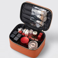 Trousse de maquillage vintage à imprimé léopard, compartiments transparents pour pinceaux, compartiments divisés, grande capacité, sac de rangement cosmétique de voyage imperméable