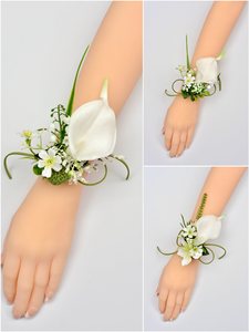 Fiori Artificiali Verdi e Bianchi per Sposi, Corsage da Polso per Matrimonio all'Aperto, Calla, Loto, Phalaenopsis Staccabili per Fotografia - Product Image 4