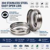 Couvercle de bocal en acier inoxydable 304 de qualité alimentaire 60 mm, sans BPA, réutilisable, à ouverture facile, pour récipients alimentaires en verre, sans BPA, OEM ODM