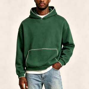 Custom Contrast <b>Stitch</b> <b>Hoodie</b> Men 500Gsm Heavyweight 100% Cotton Fleece <b>Hoodie</b> Oversize Drop Shoulder Cotton <b>Hoodie</b> for Men - Product Image 1