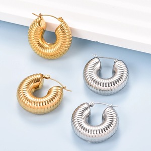 Pendientes Redondos Gruesos Vintage para Mujer, Acero Inoxidable, Chapados en Oro, Aros Gruesos, Joyería de Moda - Product Image 6