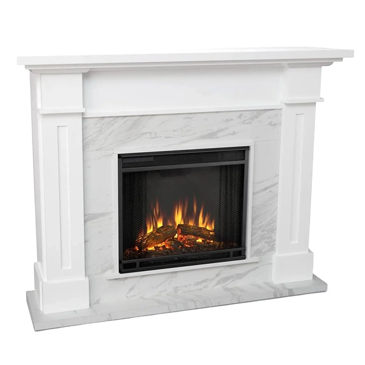 Customized Indoor Natural Stone Cream White Marble Fireplace