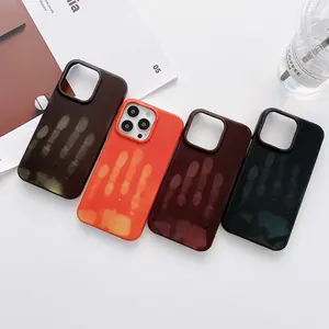 Hard Case For iPhone 14 Pro , Thermal sensor Phone Case Cover For iPhone 13 Pro Max 12 pro leather case with fluff