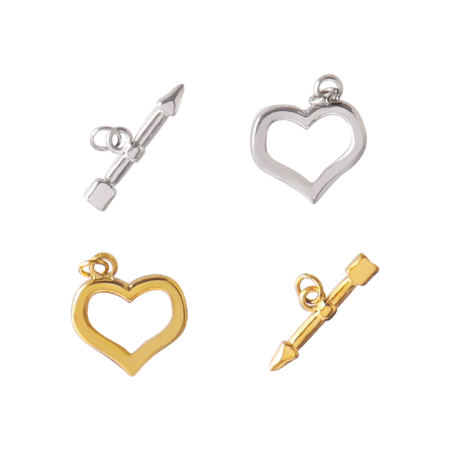 9 SET 18K Gold Plated Stainless Steel Toggle Clasps Heart Shape Jewelry Findings for Bracelet Necklace Fit