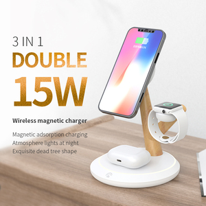 Cargador Inalámbrico de Escritorio 3 en 1 con Diseño de Ramas de Madera 2026, <span class=keywords><strong>Carga</strong></span> Súper Rápida Dual de 15W, Soporte Magnético Personalizado - Product Image 2