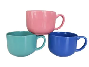 22oz Top Quality Customized Best Solid Color Pink Ceramic Soup Mug Bowl With Handle