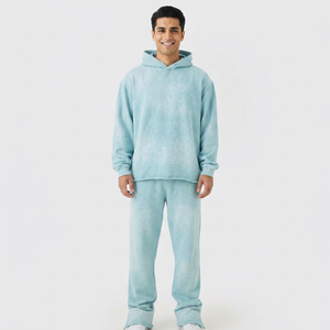 Conjunto Deportivo de 2 Piezas Unisex de Alta Calidad, Estilo Oversize, Lavado Ácido, Color Sólido, 100% Algodón, Pantalones Deportivos Acampanados - Product Image 1