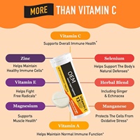 Tablet Efervecent Vitamin C Zinc 1000mg Bebas Gula, Meningkatkan Imunitas, Rasa Jeruk Segar, 30 Tablet, Untuk Dewasa, Remaja, Bayi