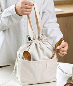 Bolsa Térmica de Lona con Cordón, Bolsa de Almuerzo Aislada, Bolsa de Transporte Reutilizable para Alimentos con Asa y Cierre de Cordón - Product Image 3
