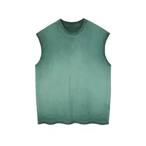 Grosir kaus katun Streetwear pria 100% Kaos Oblong ukuran besar tank top asam cuci Vintage tanpa lengan untuk pria