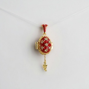 SHINNYGIFTS Colgante de Huevo Fabergé de Cobre Esmaltado, <span class=keywords><strong>Collar</strong></span> de Joyería de Moda con Incrustaciones de Cristal y Borla - Product Image 3