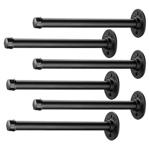 Pipe <strong>Brackets</strong> <strong>Black</strong> Heavy Duty Support Rustic Metal Steel Floating Mounting Cast Iron Industrial DIY <strong>Shelf</strong> Pipe Wall <strong>Bracket</strong> - Product Image 1