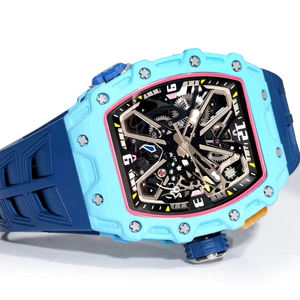 Montre mécanique squelette tendance haut de gamme bicolore avec boîtier bleu clair et bleu foncé, cadran ajouré, élégante et décontractée pour homme - Product Image 2