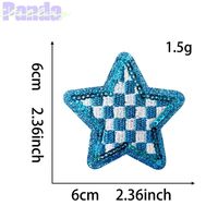 Lentejuelas Rosa brillo a cuadros 2,36 pulgadas estrella parche camionero sombrero estrella parche bordado lentejuelas a cuadros hierro en parche