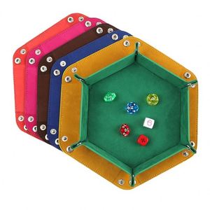 Hexagonal Foldable Dice Tray Faux Leather Velvet Lining Tabletop Game Dice Holder Multi-use Jewelry Coin Storage Tray - Product Image 2